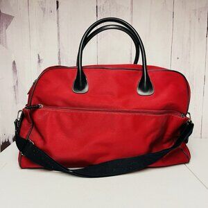 Maxx NY Red Zipper Duffle Bag Carry On Flight Travel Case Pockets Plaid Canvas